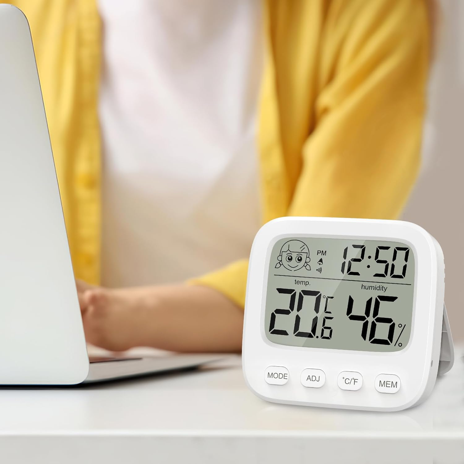 OQIMAX Digital Room Thermometer Hygrometer Indoor Temperature Humidity Monitor Gauge Temperature Humidity Monitor with Comfort Display,Clock,Alarm,12/24 H, ℃/℉,Date for House Office Bedroom image number 2