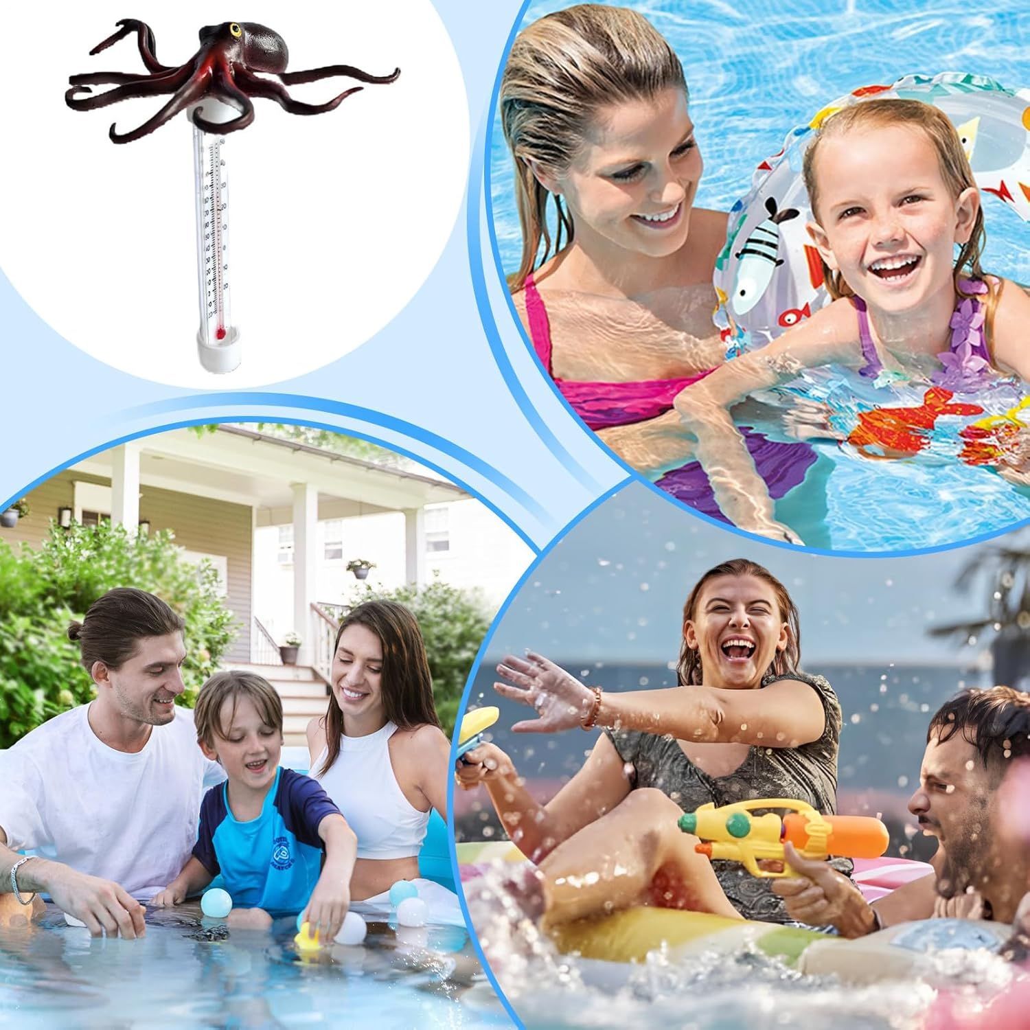 Water Temperature Sensor, Cartoon Animals Pond Meter, Large Water Temperature Gauge Pool Accessory for Swimming Family Lakes Bathtubs Spas Hot Springs Indoor Outdoor Home image number 1