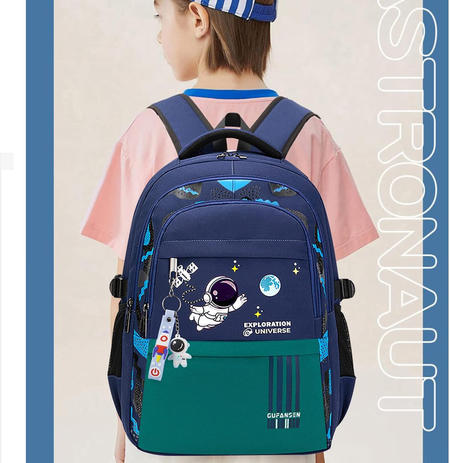 Astronaut Backpack for Boys Teens, Large Capacity School Bag Bookbag for Kids Elementary Middle image number 1