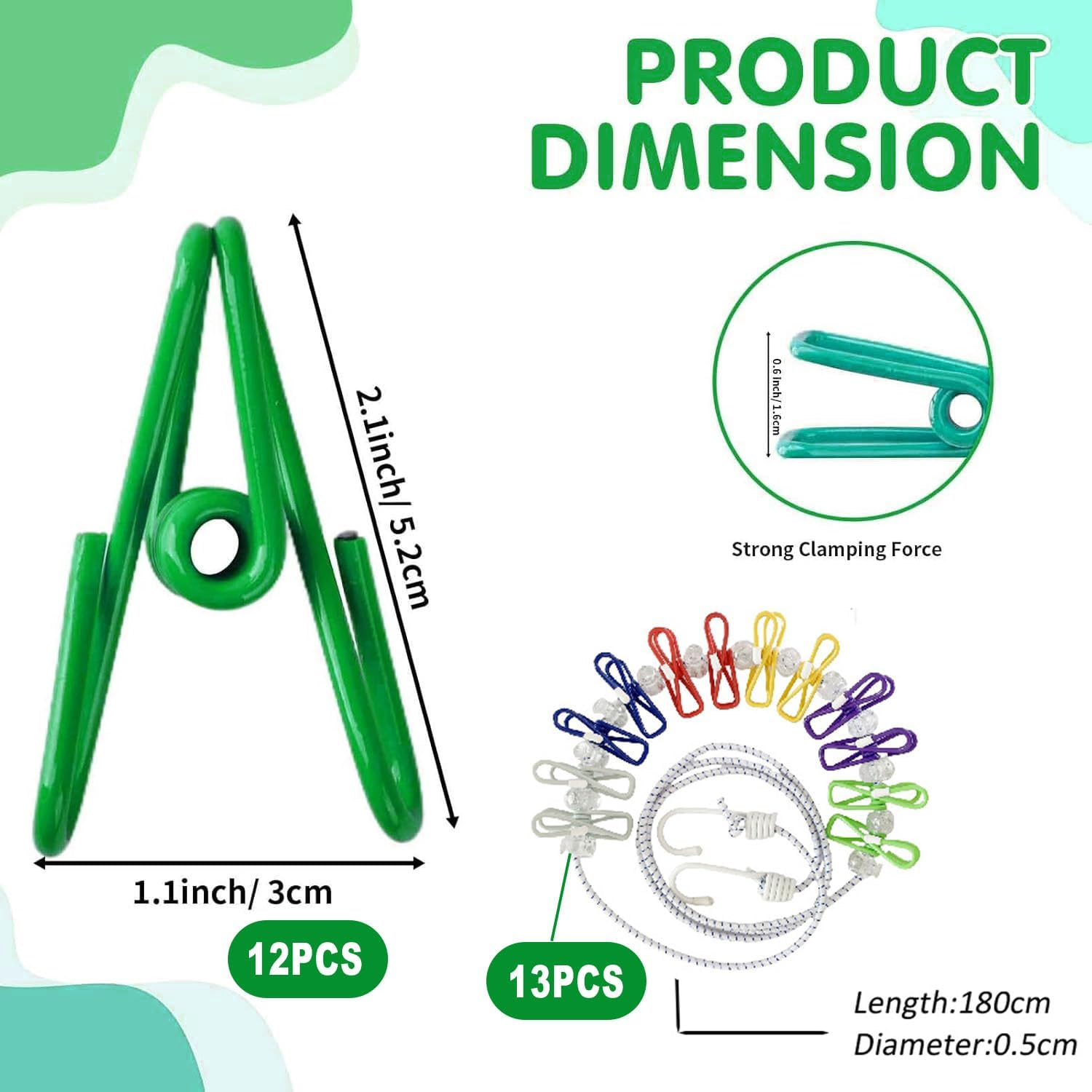 Wzenclave Retractable Portable Clothesline for Travel Clothing Line with 12 Clothes Clips and 13 Cord Lock It'S Suitable for Indoor and Outdoor Balcony Outdoor Camping Use Multicolor Drying Line image number 4
