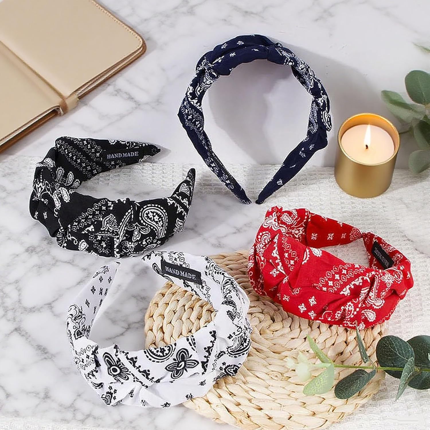 Pack of 4 Wide Paisley Headbands, Women'S Hair Bands with Knots, Vintage Rockabilly Headbands, Wide Knot Turban, Elastic Hair Bands, Non-Slip Hair Accessories, Hair Accessories for Women and Girls image number 5