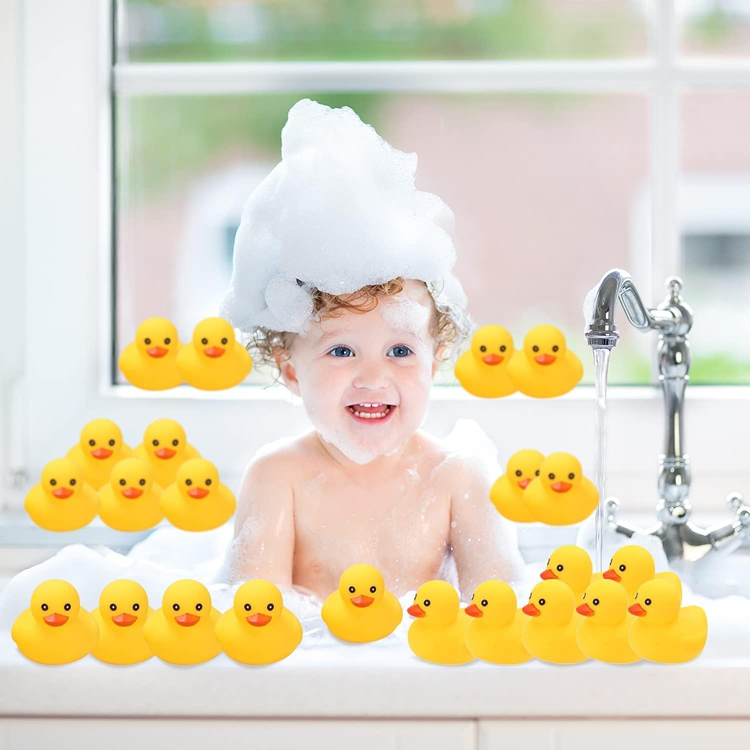 Yellow Rubber Ducks Bath Toys 20Pack, Bathtub Floating Squeaky Duck Bulk Baby Preschool Bath Toy for Baby Shower Infants Kids Toddler Birthday Party Decoration Gift (2.1", 20Pcs image number 2