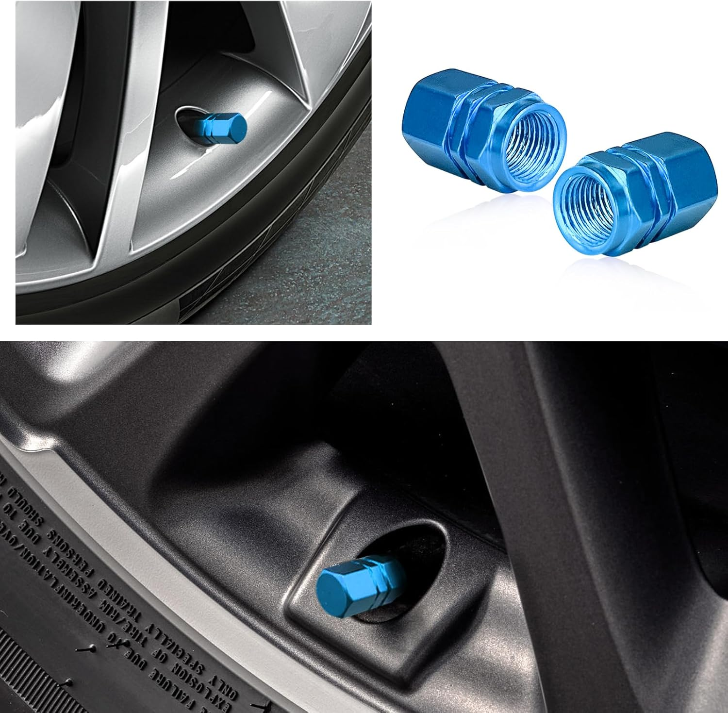 Ziciner 12 PCS Car Tire Valve Stem Caps, Aluminum Alloy Wheel Valve Covers with Rubber O-Ring, Corrosion Resistant Leak-Proof Tire Air Cap Set, Universal for SUV, Truck, Motorcycle, Bike (Light Blue) image number 4