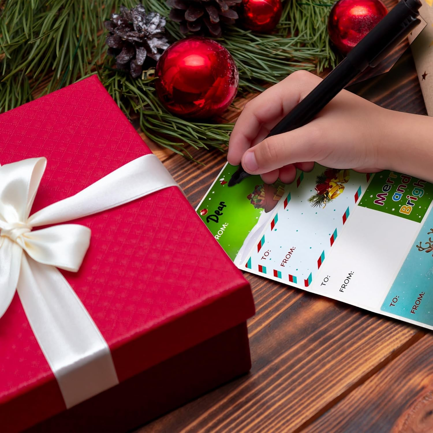 Christmas Tags Gift Stickers 500 Pcs &ndash; 3 X 1.6 Inch Self Adhesive Name Labels for Presents, Santa Design Baubles Wrapping Paper, the Gifts Holiday Tags for Christmas, Birthdays, Weddings, Party image number 5