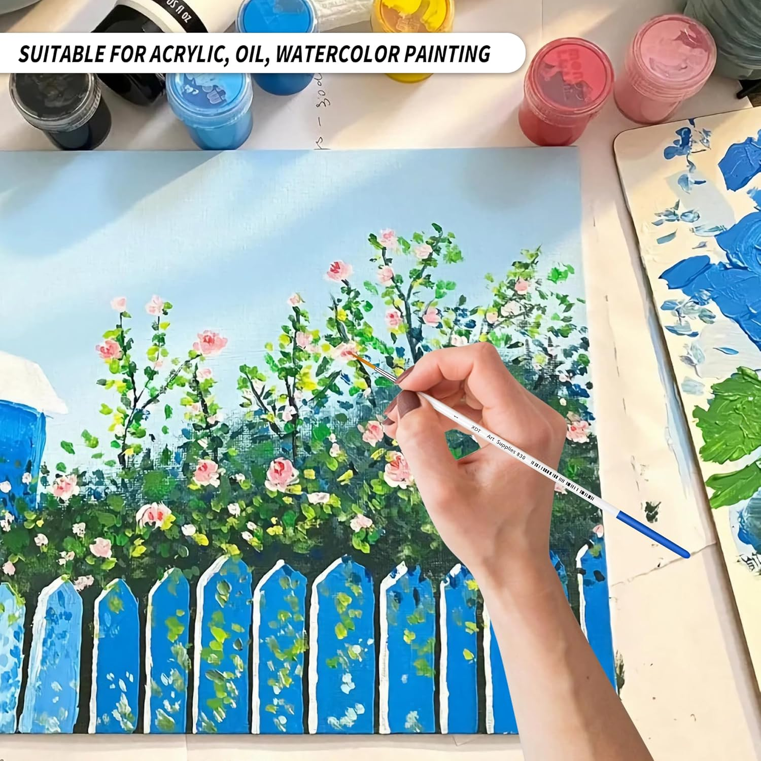 XDT#830 Rigger Artist Paint Brush 6 Piece Set Extra Long Fine Point Liner Tip #000#00#0#1#2#3, Scale Models Nail Acrylic Oil Watercolor image number 2