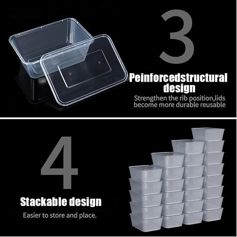 WEZCHUGHAOL Food Storage Containers with Lids, 1000 Ml/750 Ml, Clear Plastic, 100-Pack (1000 Ml) image number 6