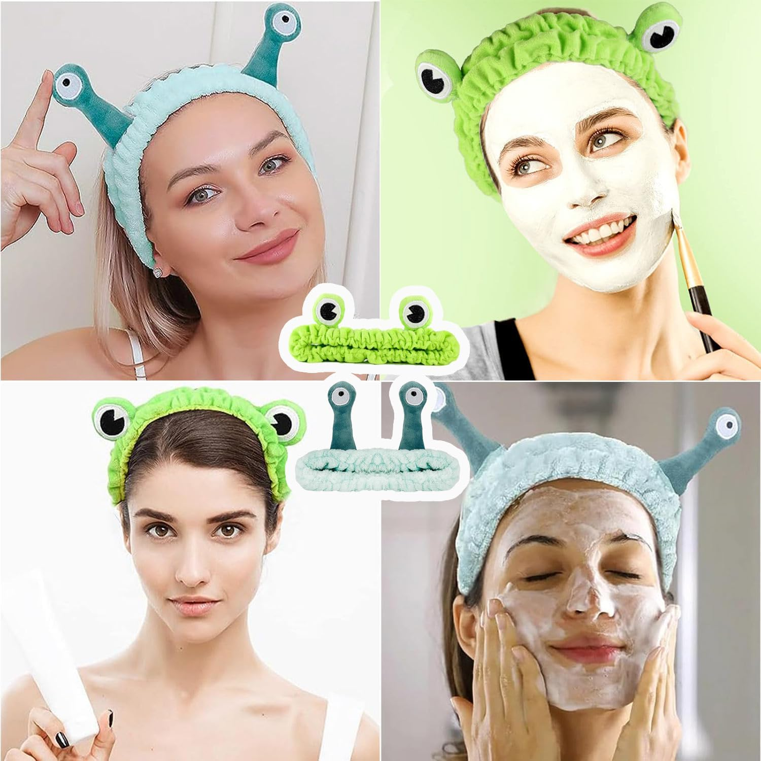 AOOTUERL 2 Pcs Skincare Headband, Cute Frog Headband and Snail Headband Headband, Funny Hair Bands for Makeup Shower Face Washing Skincare Sports Cute Plush Hair Hoop image number 1