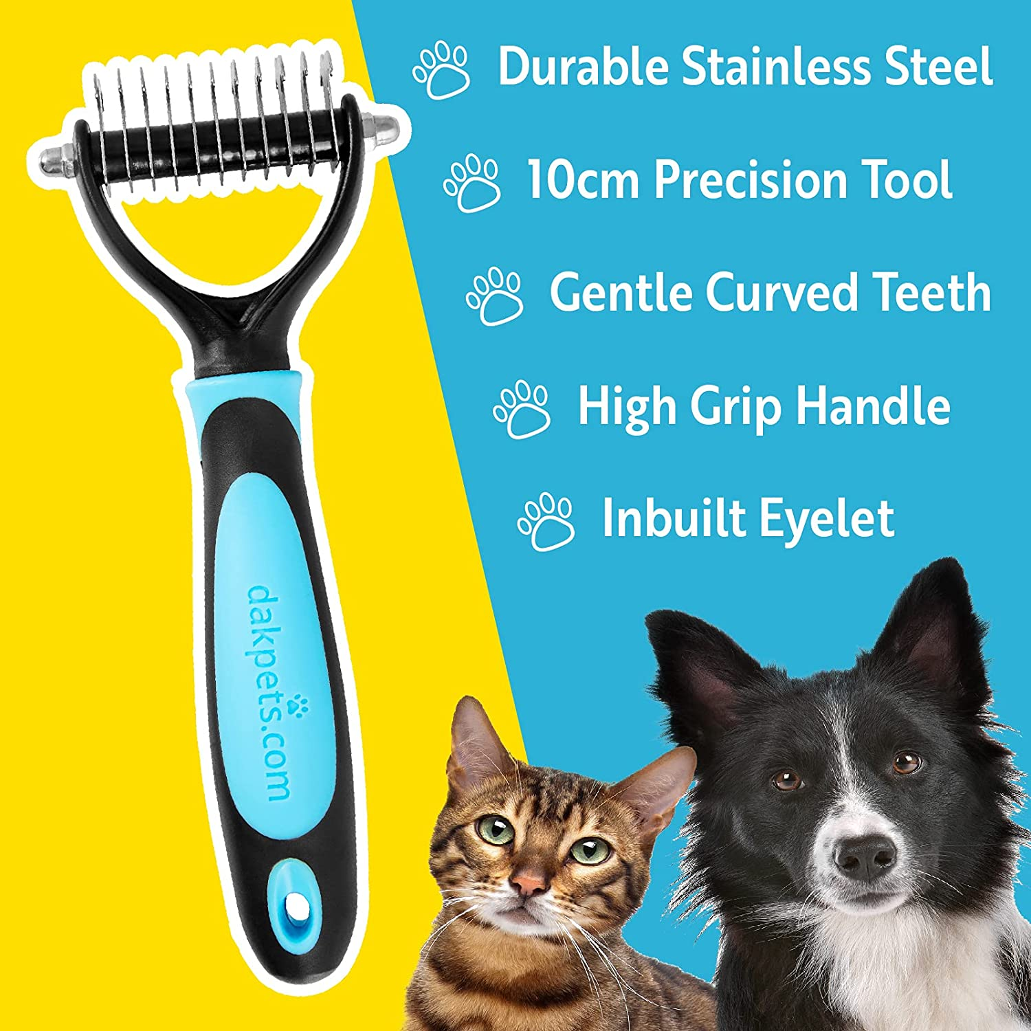 Dakpets Cat & Dog Grooming Tool | All-In-One Metal Pet Hair Remover, Undercoat Rake, Dematting Tool, Detangling Comb, Fur Shedding Blade and Grooming Brush | for Medium to Long-Haired Cats and Dogs - Blue image number 3