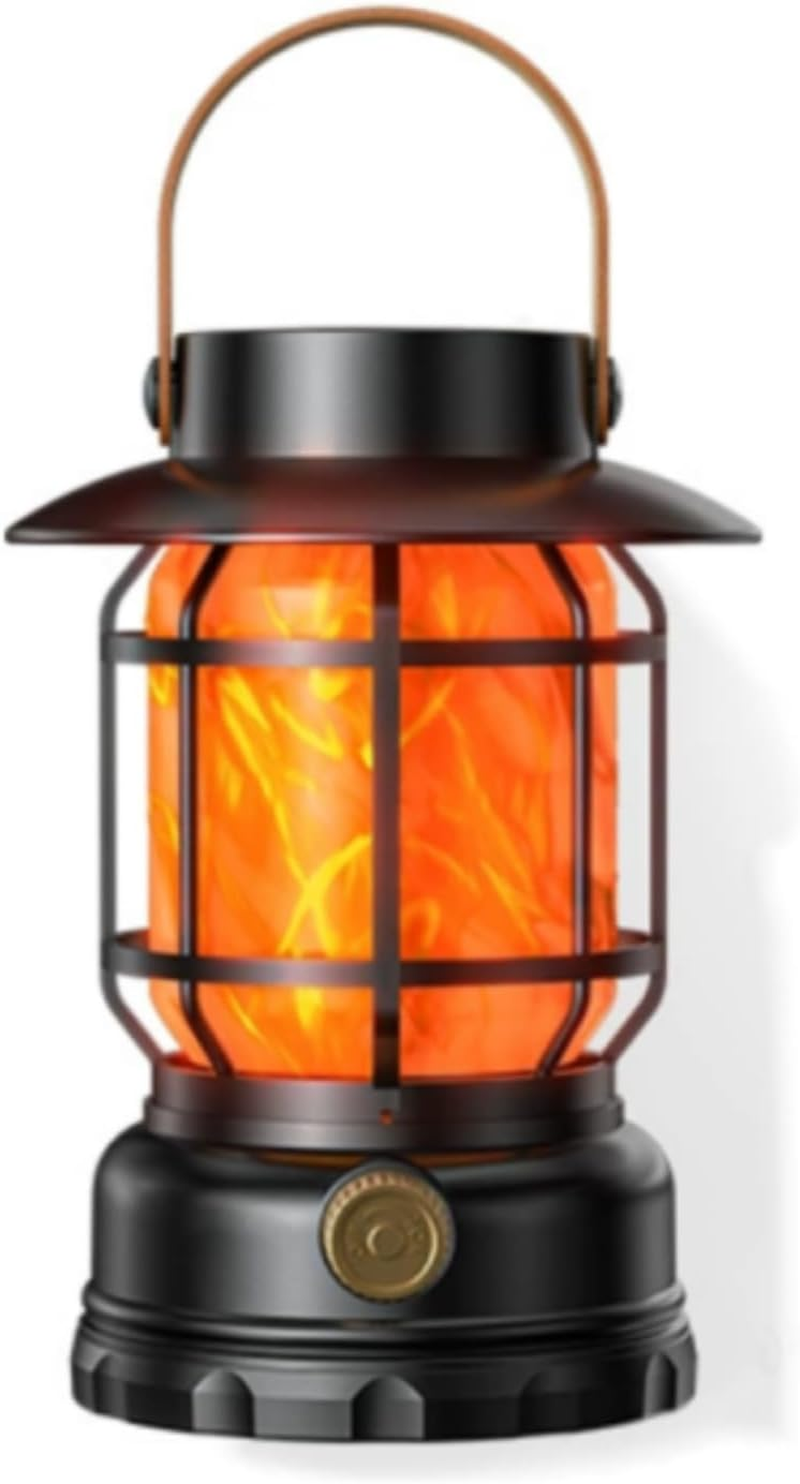 Clearhill Rechargeable Camping Lantern, Flame Decorative Table Lamp, 2Modes LED Light with Hook,Dimmable Vintage Style,Portable Waterproof Camping Light for Indoor/Outdoor Use (Black) image number 3