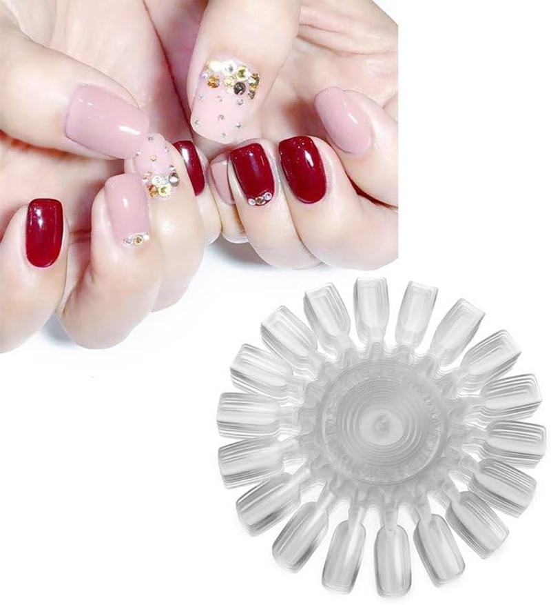 180Pcs Transparent Clear Nail in 1 Swatch Wheel, Nail Art Polish Practice Display Tips Nail Sample Sticks, Nail Practice Color Display Polish Board for Home DIY Manicure Nail Swatches image number 1