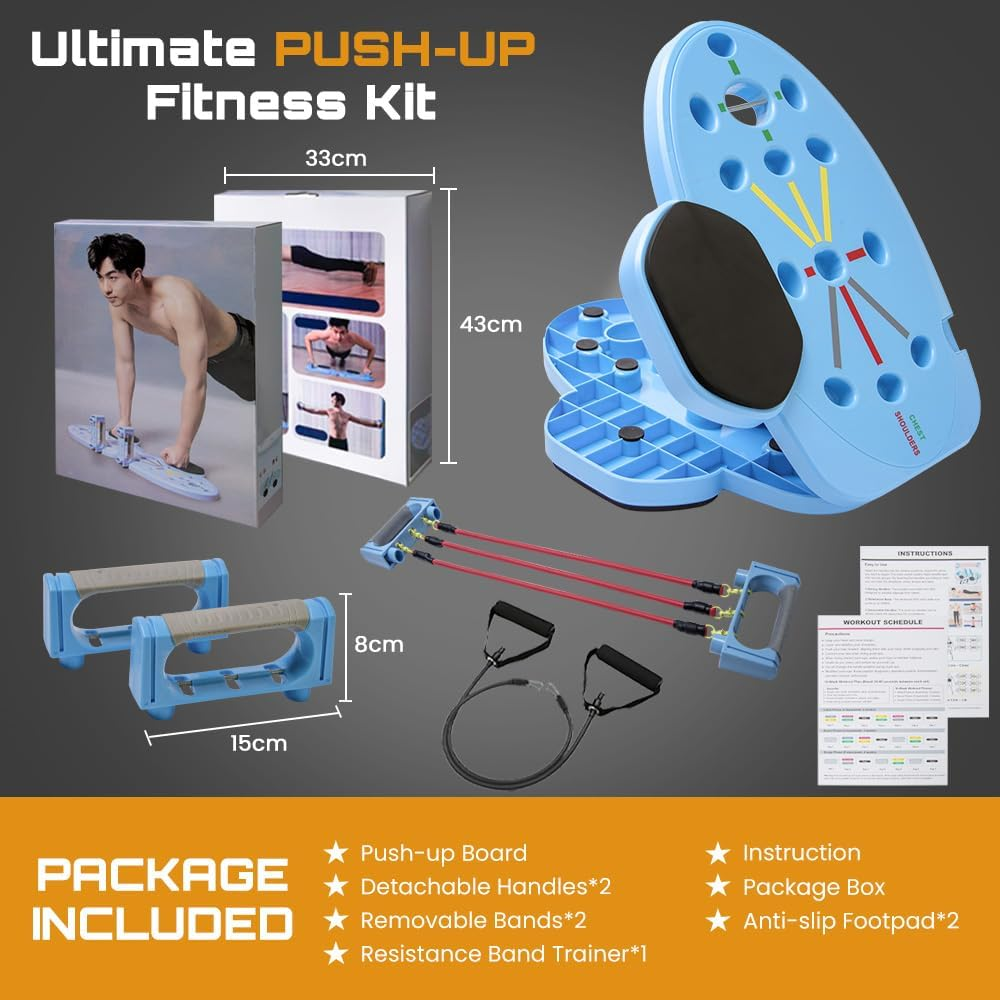 Foldable Push up Board with Accessorie,Portable Pushup Bar Strength Training Equipment for Home Workouts,Includes 2 Resistance Bands, 3 Detachable Trainers, 2 Handles &Non-Slip Pads for Total Body Fitness image number 3