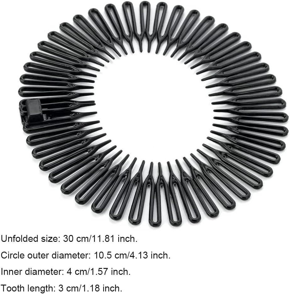 2 Pieces Black Stretch Comb, Full Circular Stretch Hair Comb, Plastic Headband, Hair Band Holder, Hairstyle Accessories for Long and Short Hair, Headband and Headbands, Hair Accessories image number 2