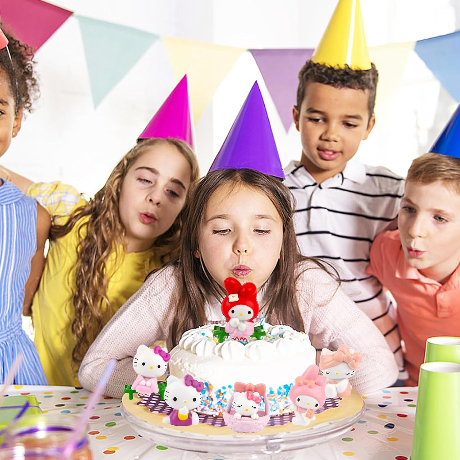 Hello-Kitty Mini Figures, Pack of 6 Hellokitty Cake Decoration, San-Rio Figure Cake Decoration, Cake Topper for Girls Birthday Decoration