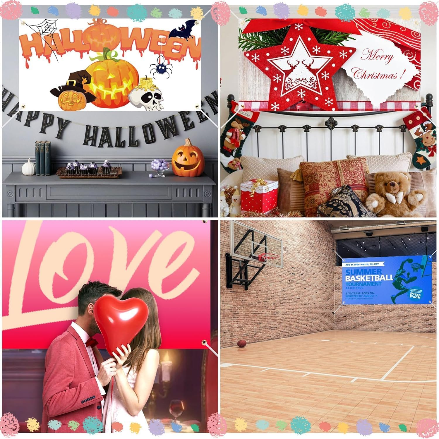 5 PCS Blank Banners Sign to Decorate, 60 X 120Cm DIY Blank Vinyl Banner Sign with Hanging Ropes, Blank Sublimation Vinyl Banner for School, Office, Christmas, Birthday Decor