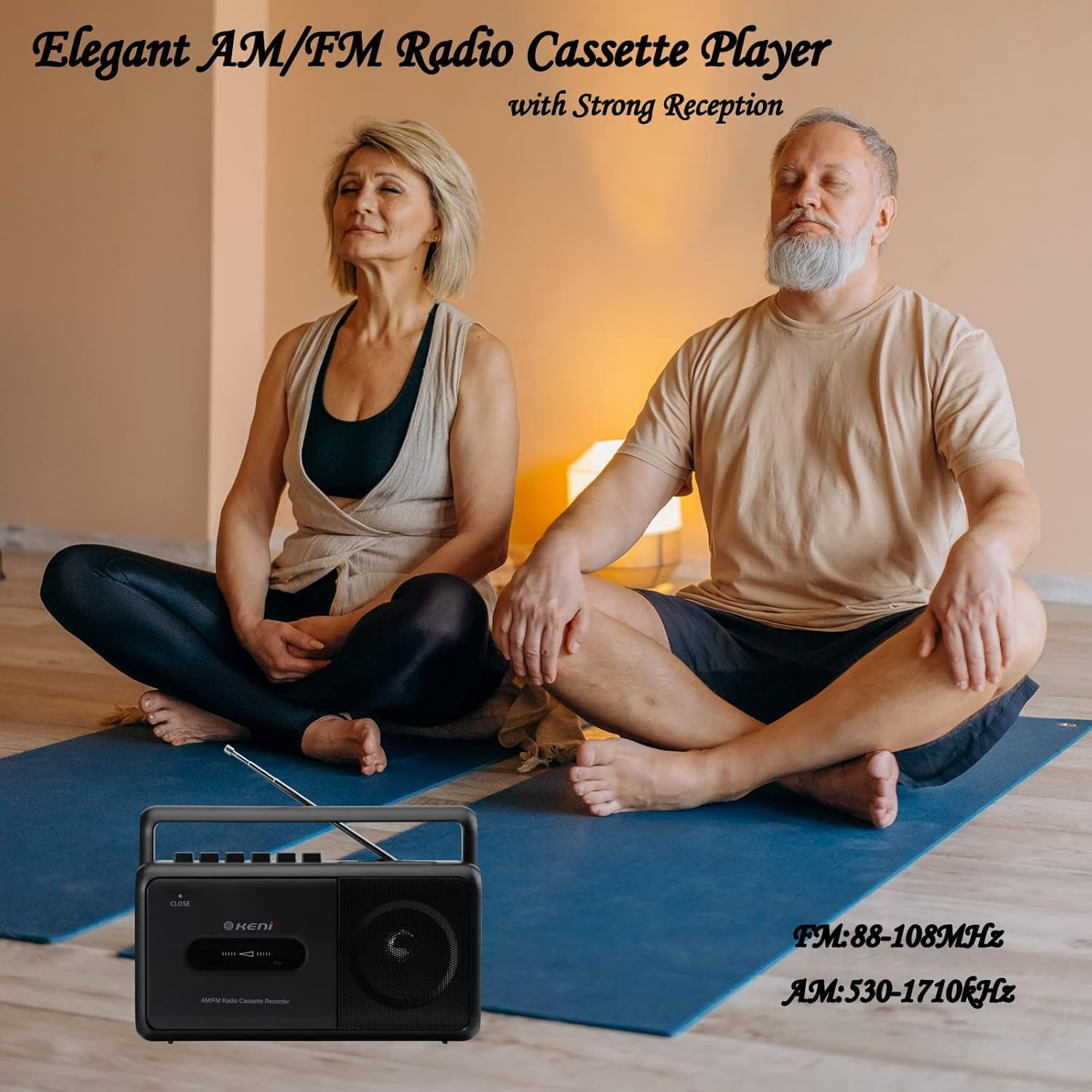 G Keni Portable Cassette Player Boombox with AM/FM Radio Stereo, Cassette Recorder, Headphone Jack, Battery or Mains Power, Black, Stereo Output, Auxiliary Connectivity image number 3