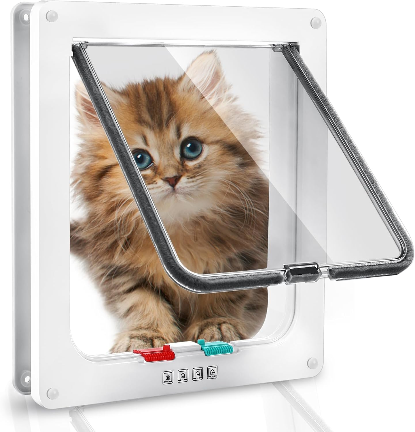 Cat Door, Cat Flap with 4-Way Lock, Easy Installation Safety Pet Door, Weatherproof Cat Door, Cat Flap Door, Pet Flap (20 Cm X 22 Cm Flap) image number 6