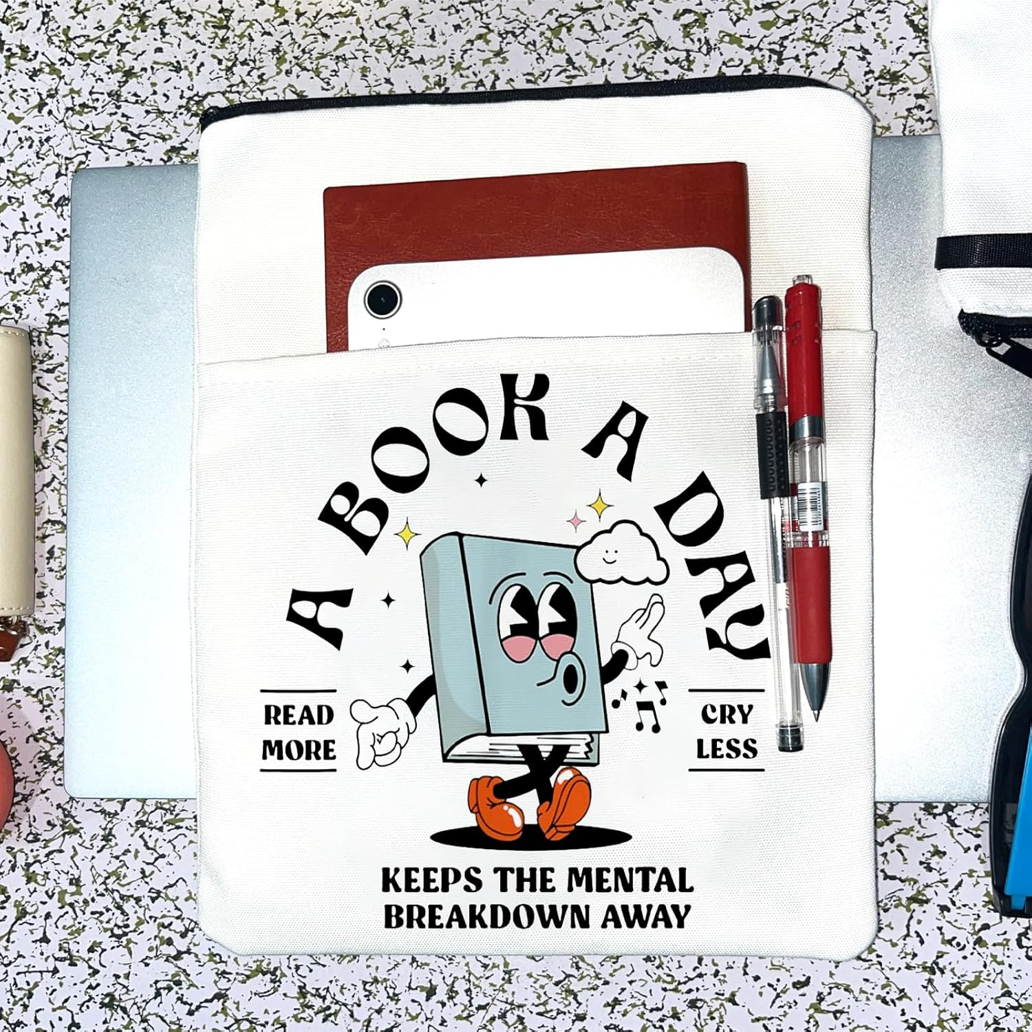 Book Cover for Bookish Book Sleeve for Bookworm Book Lover Gift (Read More White, Medium) image number 3