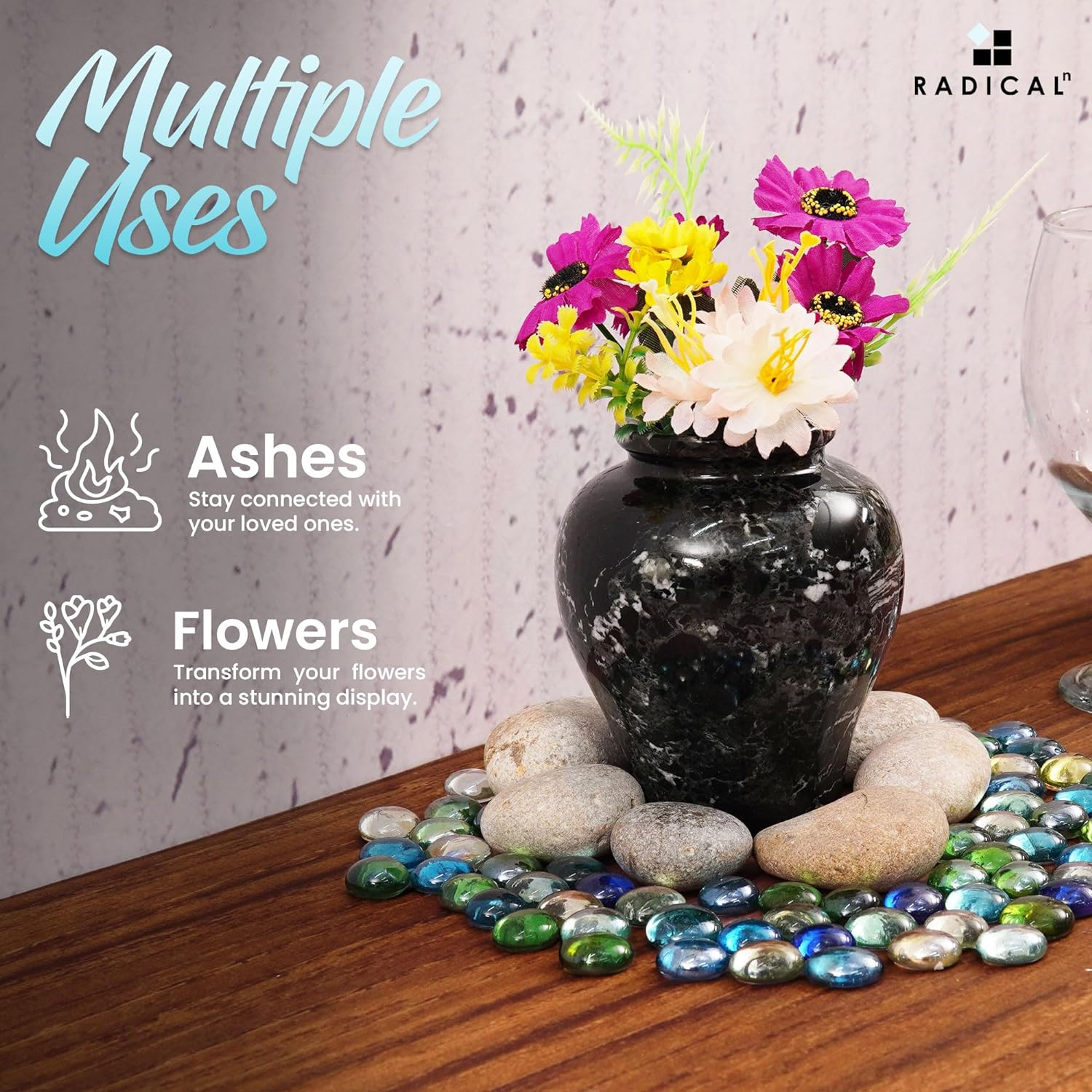 Radicaln Marble Urn 6'' Inches Black Handmade Small for Human Ashes Keepsake - Burial for Funeral, Urn for Ashes image number 6