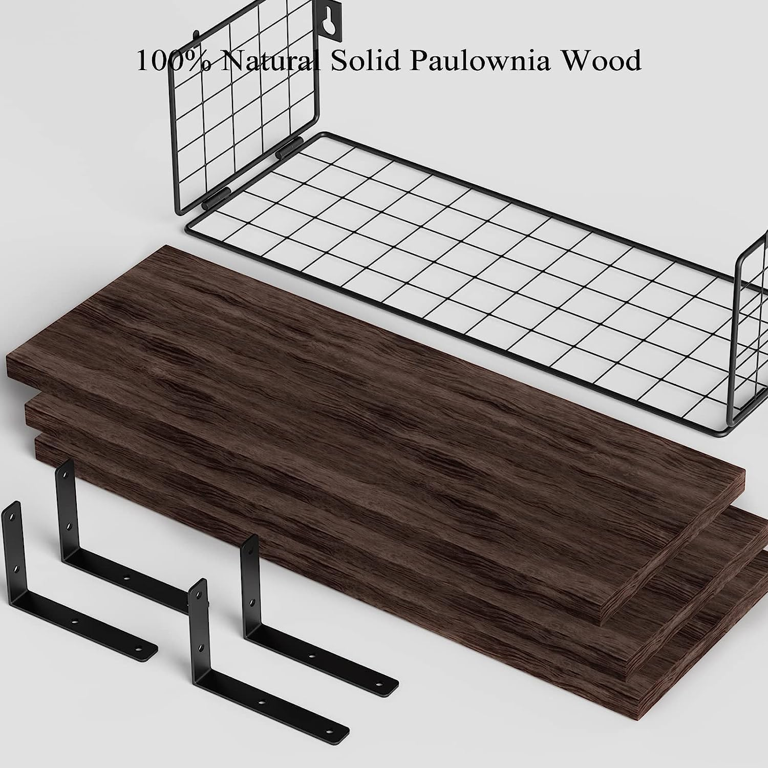 Floating Shelves Set of 3, Wall Mounted Shelf with Wire Storage Basket, Bathroom Shelves over Toilet, Wood Hanging Shelving for Bathroom, Bedroom, Living Room, Kitchen Decor image number 1