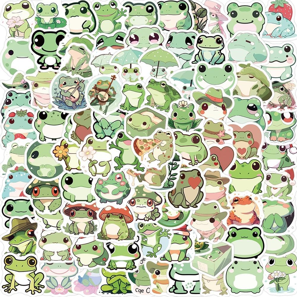 100 Pieces Cute Frog Stickers Waterproof Vinyl Stickers - Cartoon Frog Accessories for Laptop, Hydro Flask, Kids Teens Birthday Party Decor (Frog Stickers) image number 3