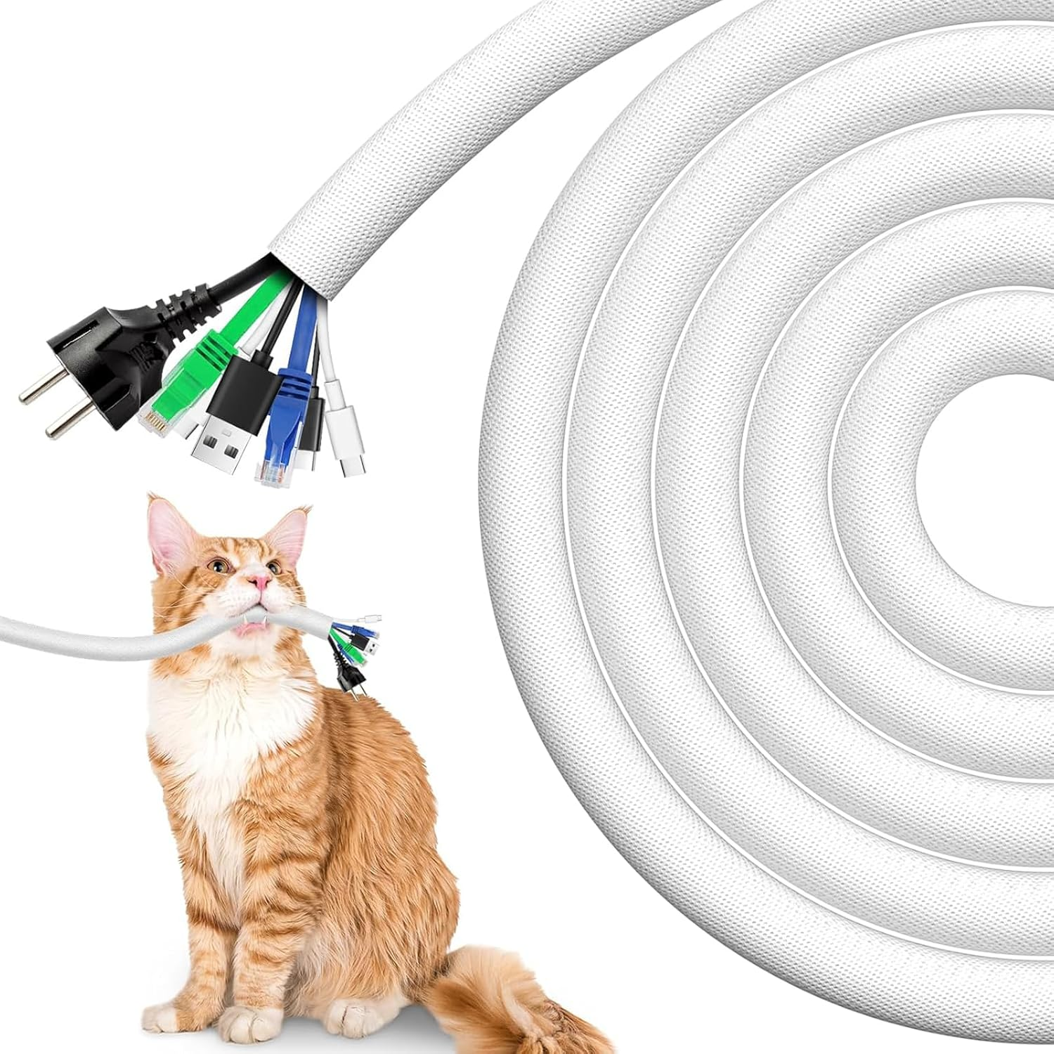 Pet Cord Protector, 6.6Ft (2M) - 1/2 Inch Expandable Braided Cable Sleeve, Chew Resistant Cord Cover for Dogs & Cats, Flexible Wire Loom for Home, Office, USB, Power & Audio Cables (White) image number 4