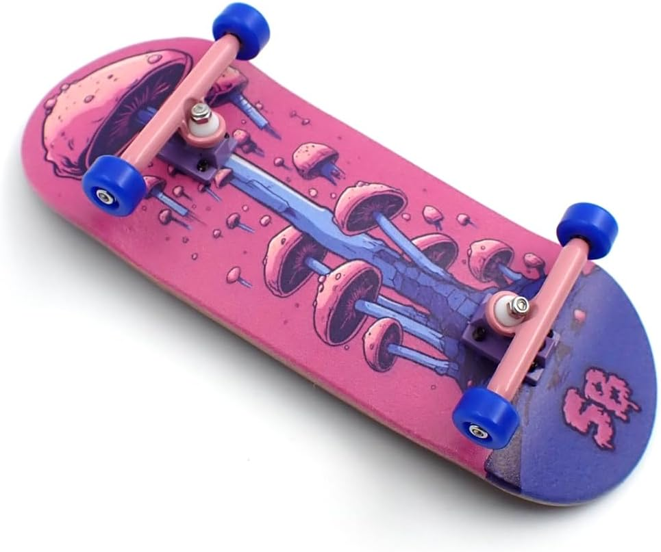 SPITBOARDS 36 X 96 Mm Wood Fingerboard Complete Set-Up, Pre Assembled, 5-Layers Wood, Pro Trucks with Lock Nuts, CNC Bearing Wheels, Real Wear Graphics, Lasered Foam Grip Tape, Blue Mummy Skulls
