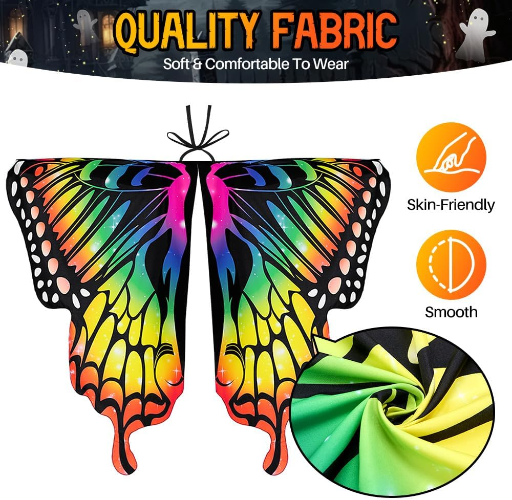 AUTOWT Halloween Butterfly Costume for Women, Adult Butterfly Wings Shawl with Masquerade Mask & Antenna Headband Kit for Ladies Cosplay Animal Avatar Photo Shoot Dress-Up Party Book Week image number 2