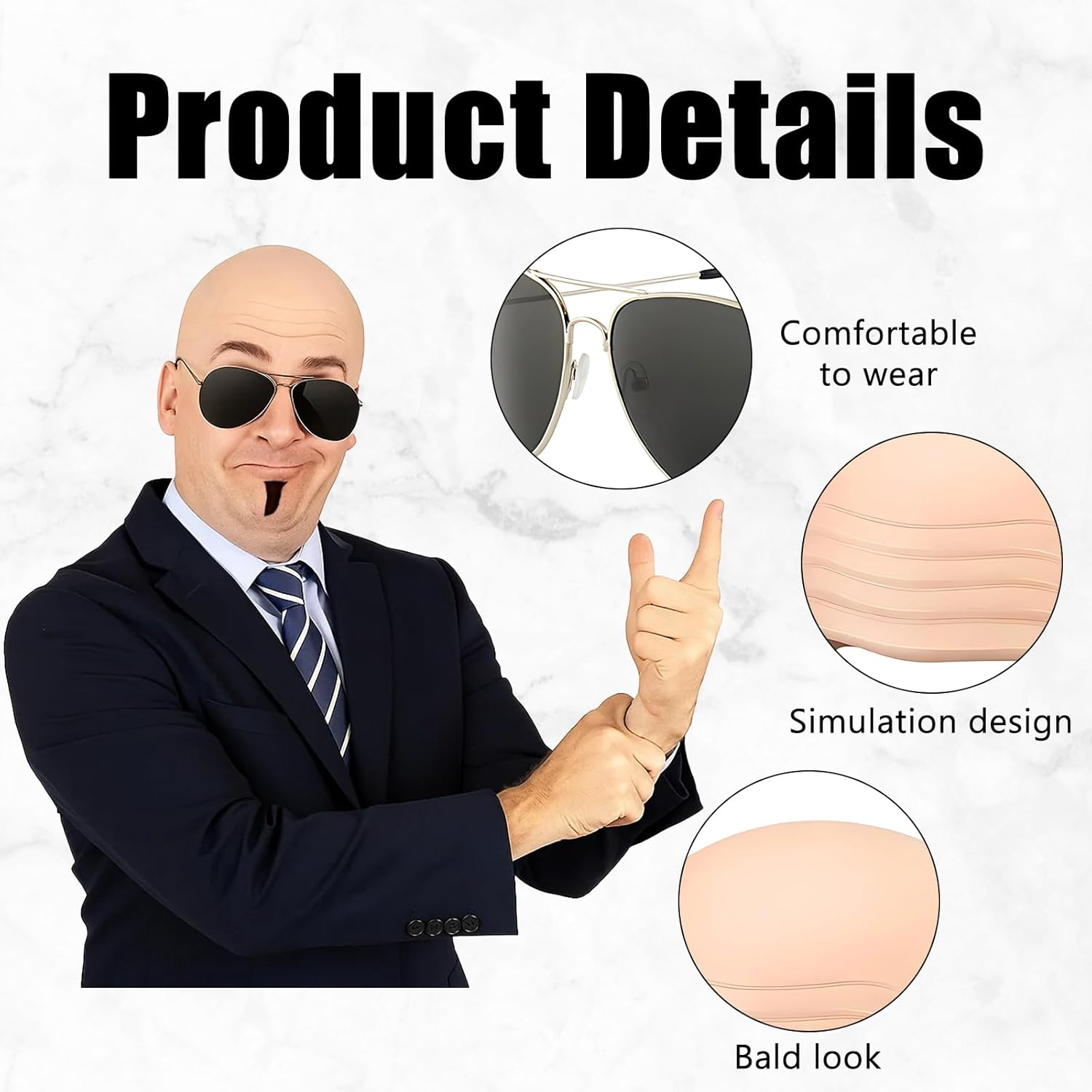 Pitbull Costume Set, Bald Cap Pitbull with Sunglasses and Fake Beard, Bald Cap for Party and Cosplay, One Size, Skin-Friendly Materials image number 4