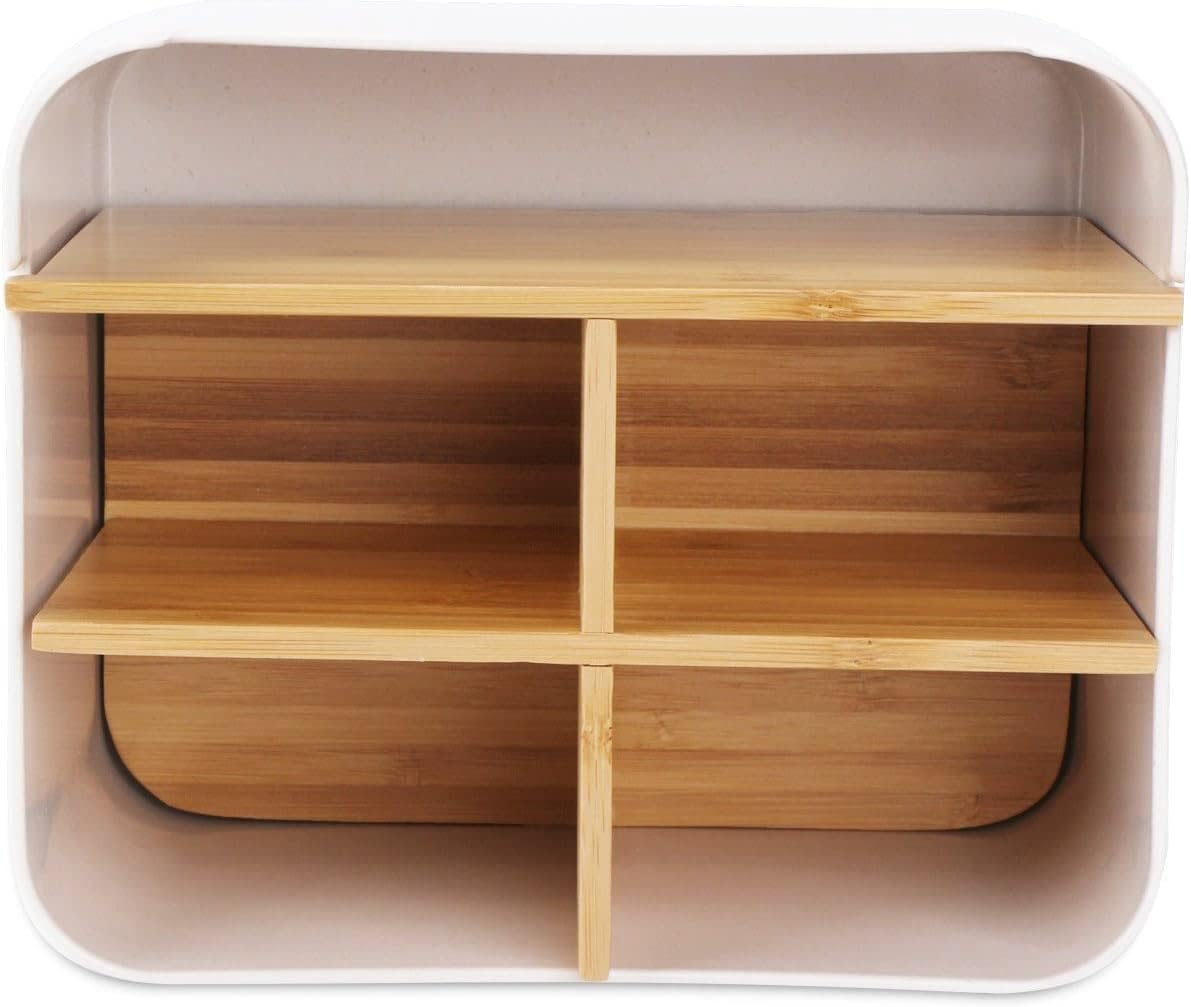 Miners2000 Desk Storage Box, Divided Bamboo Desktop Organizer, Detachable Pen Holder, Pencil Holder, Remote Control Holder, Cell Phone Box, Modern Desk Side Organizer for Office Home Accessories image number 2