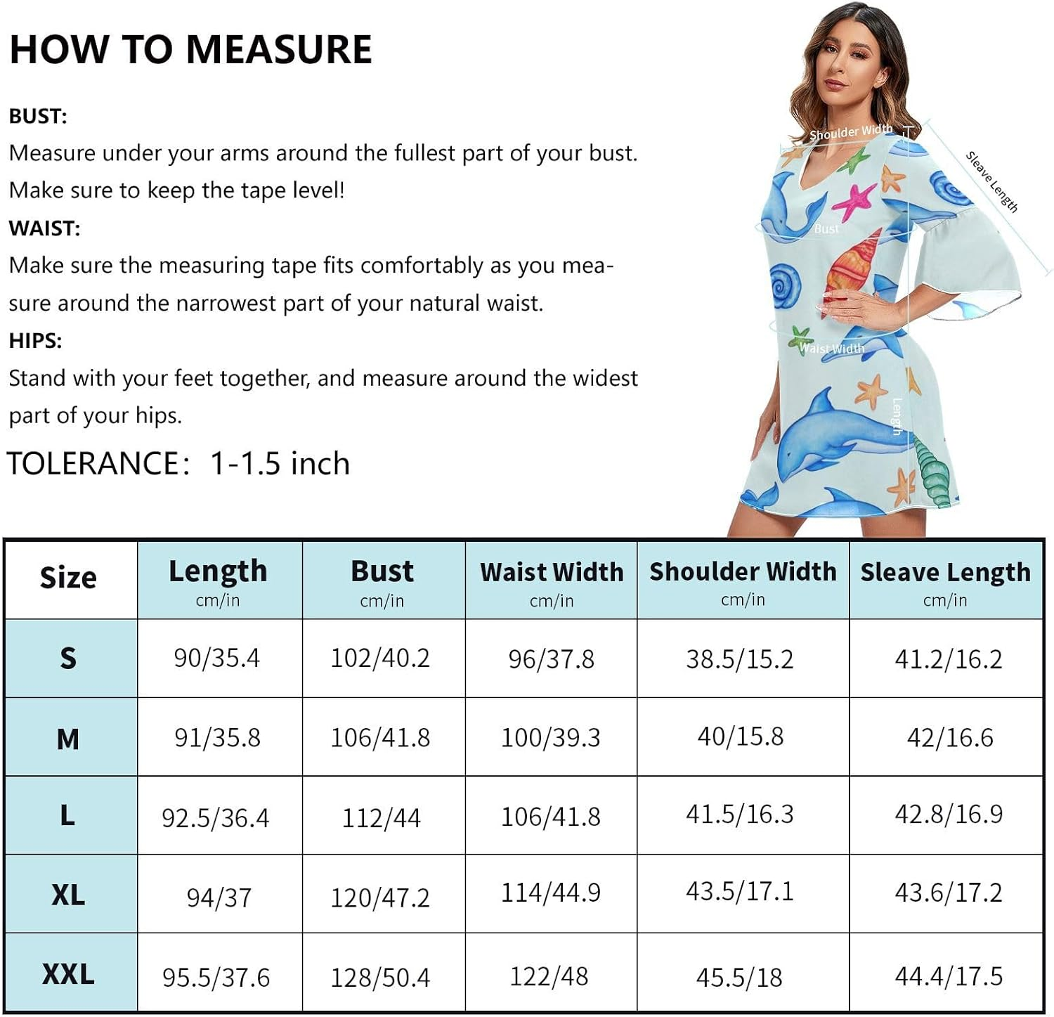 Cute Blue Dolphins V Line Dress Printed Line Maternity Dress S-XXL image number 5