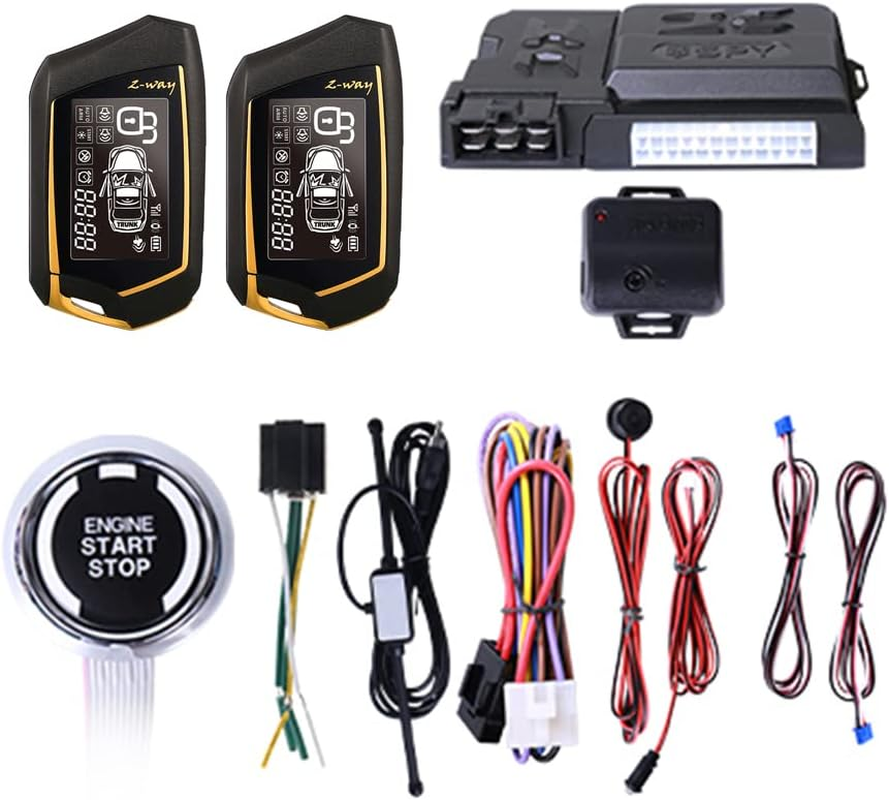 HIKOAN Car Anti-Theft Alarm Remote Starter System PKE Keyless Entry BT Remote Engine Starter Central Lock Kit 2-Way Vibration Alarm Support APP Control with 2 Remote Controller image number 1