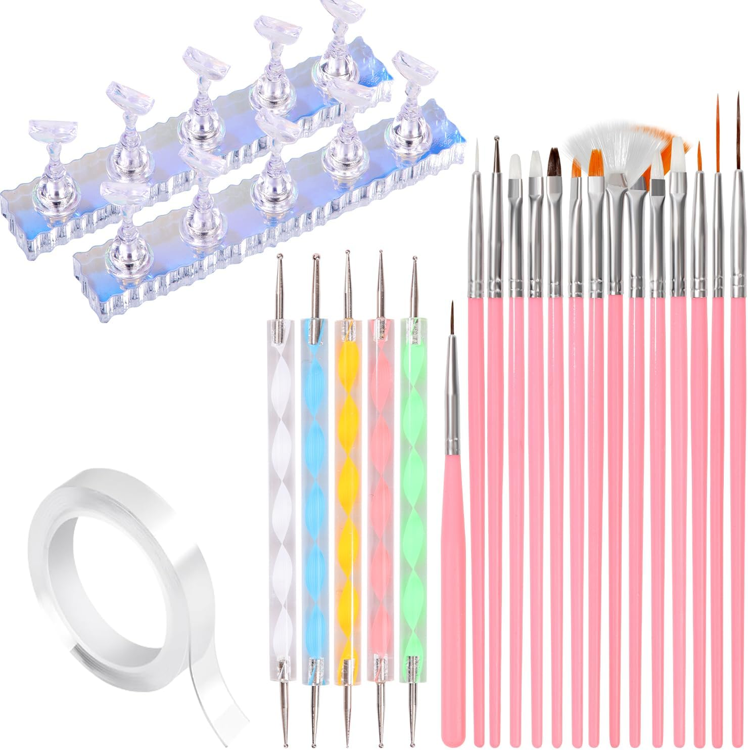 Komall Nail Art Tools, 15PCS Nail Art Brushes, 5PCS Nail Dotting Tool, Aurora Nail Stand, Nail Holder for Painting Nails Home DIY & Salon Supplies image number 1