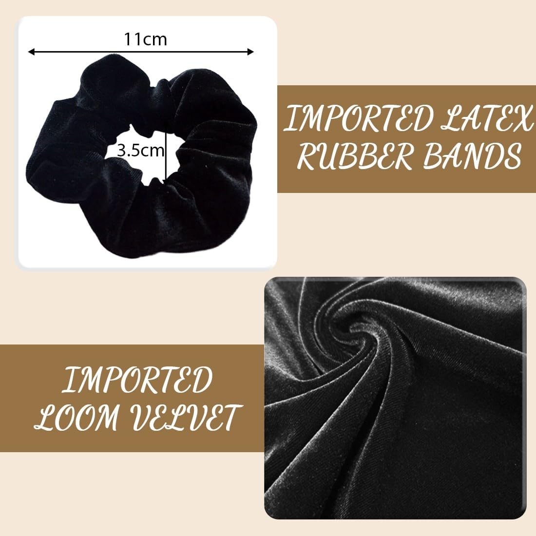 Pack of 6 Hair Bobbles Scrunchies for Women, Premium Velvet Hair Bobbles, Plain Elastic Thick Bands, Soft Ropes, Ponytail Holder, Women Hair Accessories image number 2