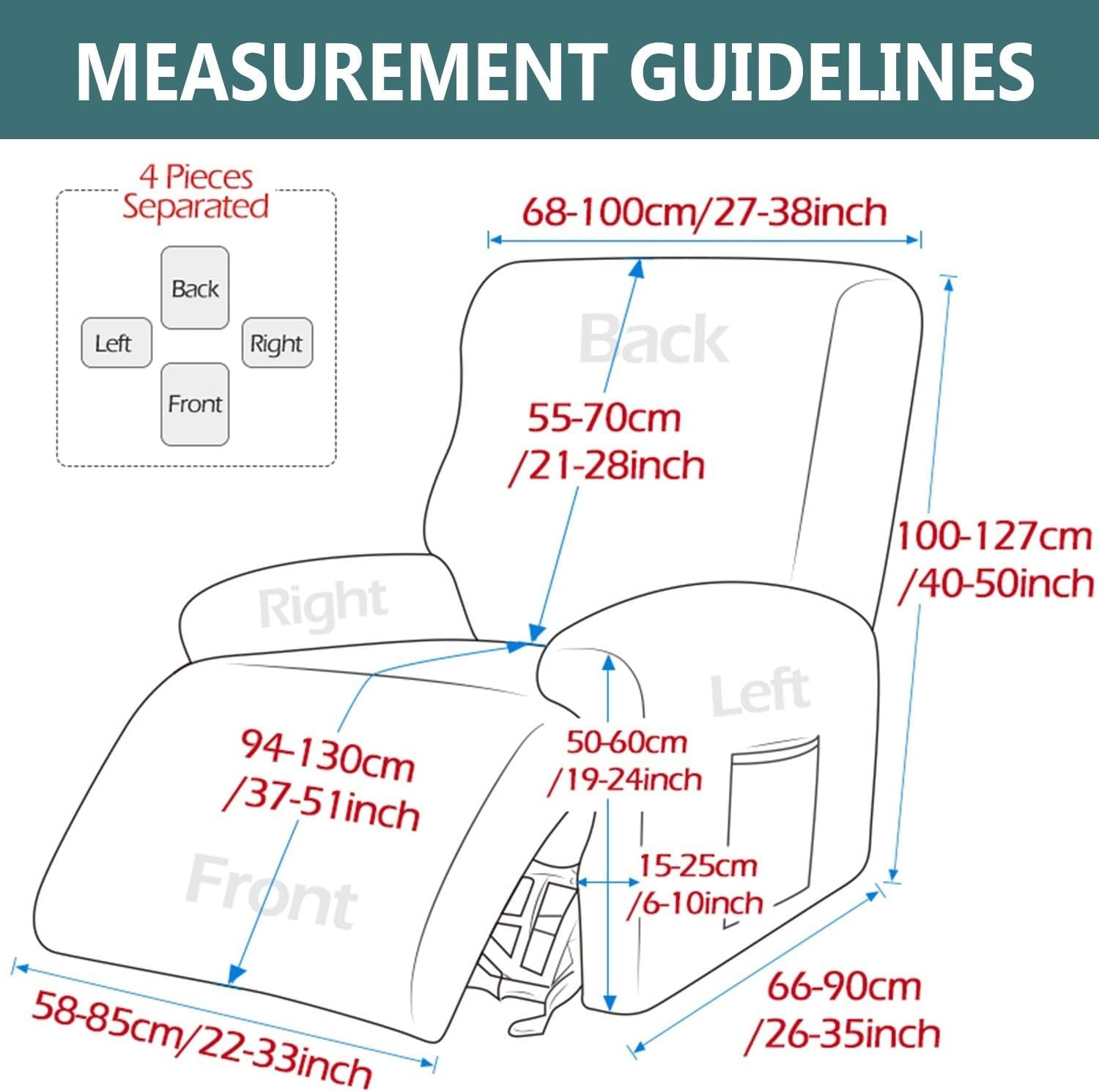 Stretch Recliner Cover 4 Pieces Printed Lazy Boy Chair Covers Recliner Sofa Slipcover Anti-Slip Fitted Furniture Protector with Elastic Bottom (Color : #25) image number 1
