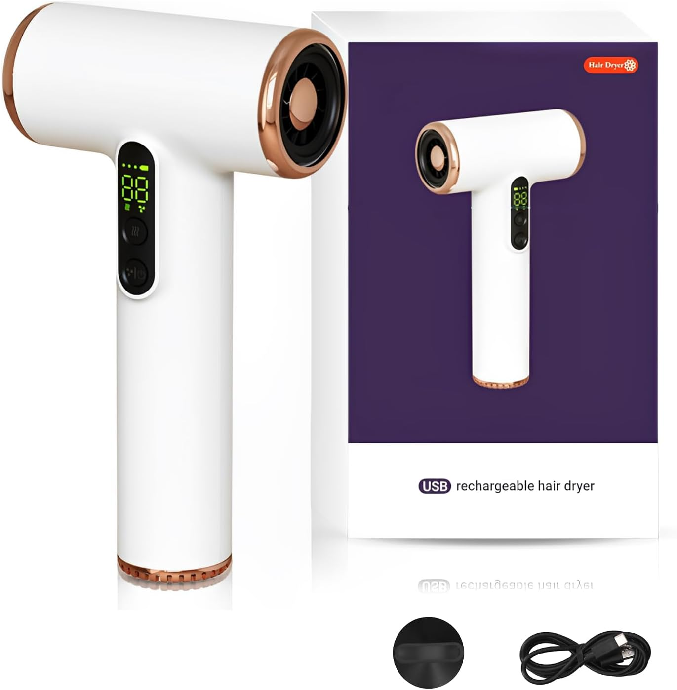 Cordless Hair Dryer with 15600Mah USB Rechargeable Battery, Large Wind Power Design Lightweight and Portable for Travel Dorm Outdoor Use image number 6