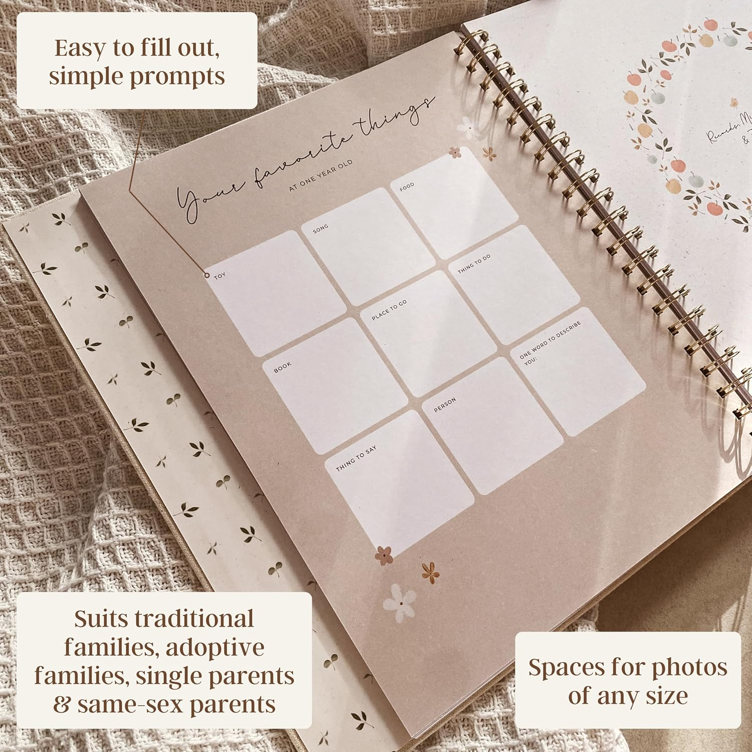 Peachly Unisex Baby Memory Book | Baby Book First Year Baby Book Keepsake for Milestones | Simple Cute Baby Scrapbook | Baby Books for Boy or Girl | Natural Linen - Clementine