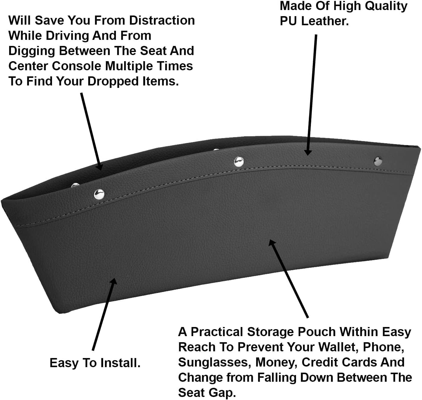 2 Set Car Seat Gap Organizer, Car Seat Gap Filler, PU Full Leather Car Seat Crevice Storage Box Universal Fit in between Car Seat Catcher for Phone Keys Cards Pens Coins image number 1