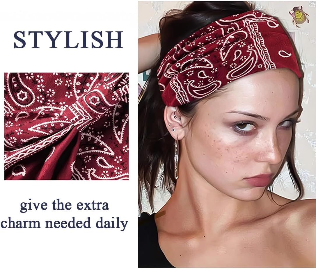 JYNVO 6 Pieces Vintage Floral Pattern Knitted Hair Band - Black, Red, Navy, White, Light Blue, Bordeaux - Hair Accessory for Everyday and Hairstyles image number 4