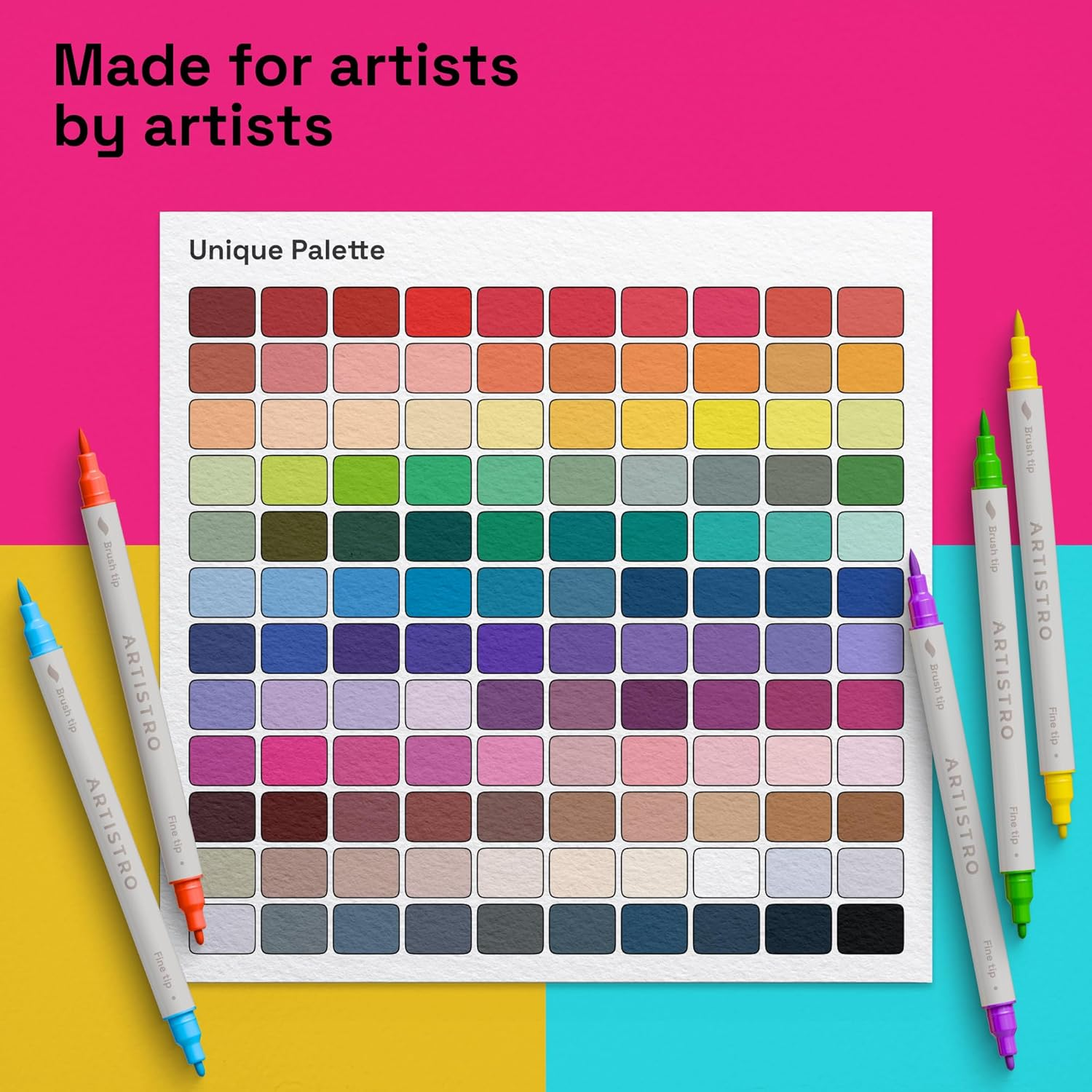 ARTISTRO 120 Dual Tip Acrylic Paint Markers - Easy for All Ages & Levels Acrylic Paint Pens for Fabric, Rocks, Paper, Wood, Canvas, Glass, DIY (Dual Tip Brush + Fine, 120)