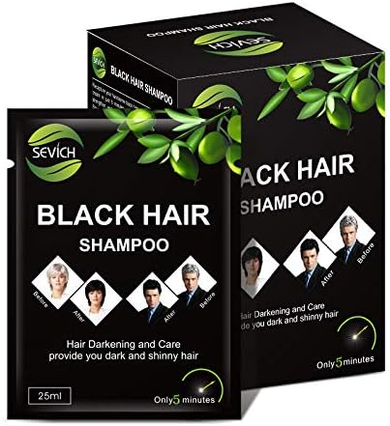Julycrab 10 PCS Black Hair Shampoo Hair Dye Cream Darkening Shampoo Instant Hair Dye for Men Women Black Color Cover Gray White Hair Restore Shiny Hair image number 2