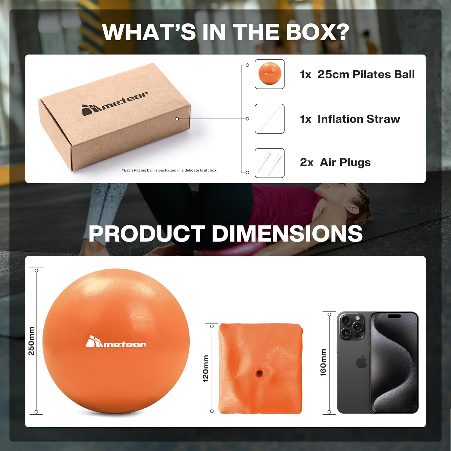 Meteor 2Pcs Mini Pilates Ball (25Cm) - Small Swiss Ball, Exercise Ball, Fitness Ball, Barre Ball - Ideal for Yoga, Pilates, Therapy & Relaxation image number 3