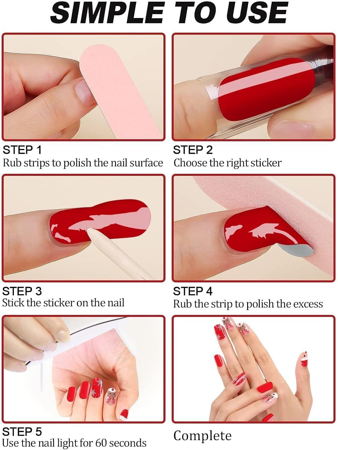 Kalolary Christmas Semi Cured Gel Nail Strips, Christmas Tree Full Wraps Stickers, Santa Claus Elk Real Gel Nail Polish Wraps New Year Nail Art Design for Women Girl - Black image number 6