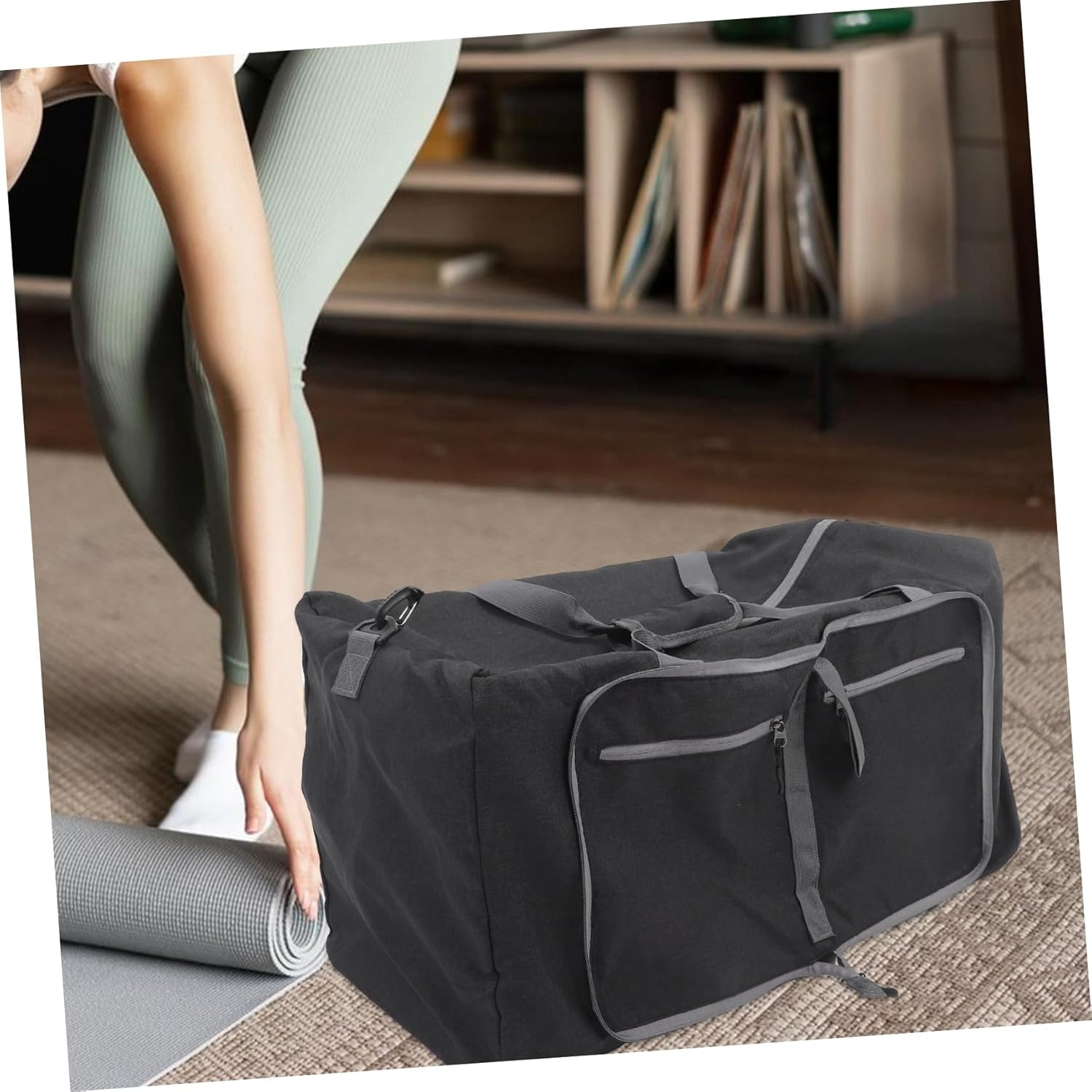 COMPUKAS Travel Tote Bag Collapsible Duffel Bag for Gym Overnight Airline Luggage Oxford Cloth Easy Folding Sturdy Lightweight image number 2