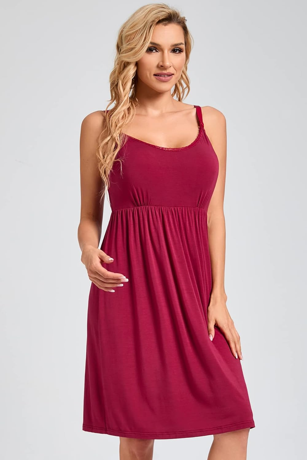 Sosolism Women'S Nursing Nightdress with Padded Lace Trim Breastfeeding Dress Adjustable Strap Maternity Nursing Dress image number 3