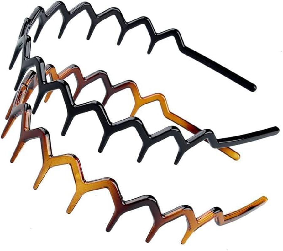 Set of 2 Zig Zag Black Plastic Sharks Tooth Hair Comb Headband image number 6