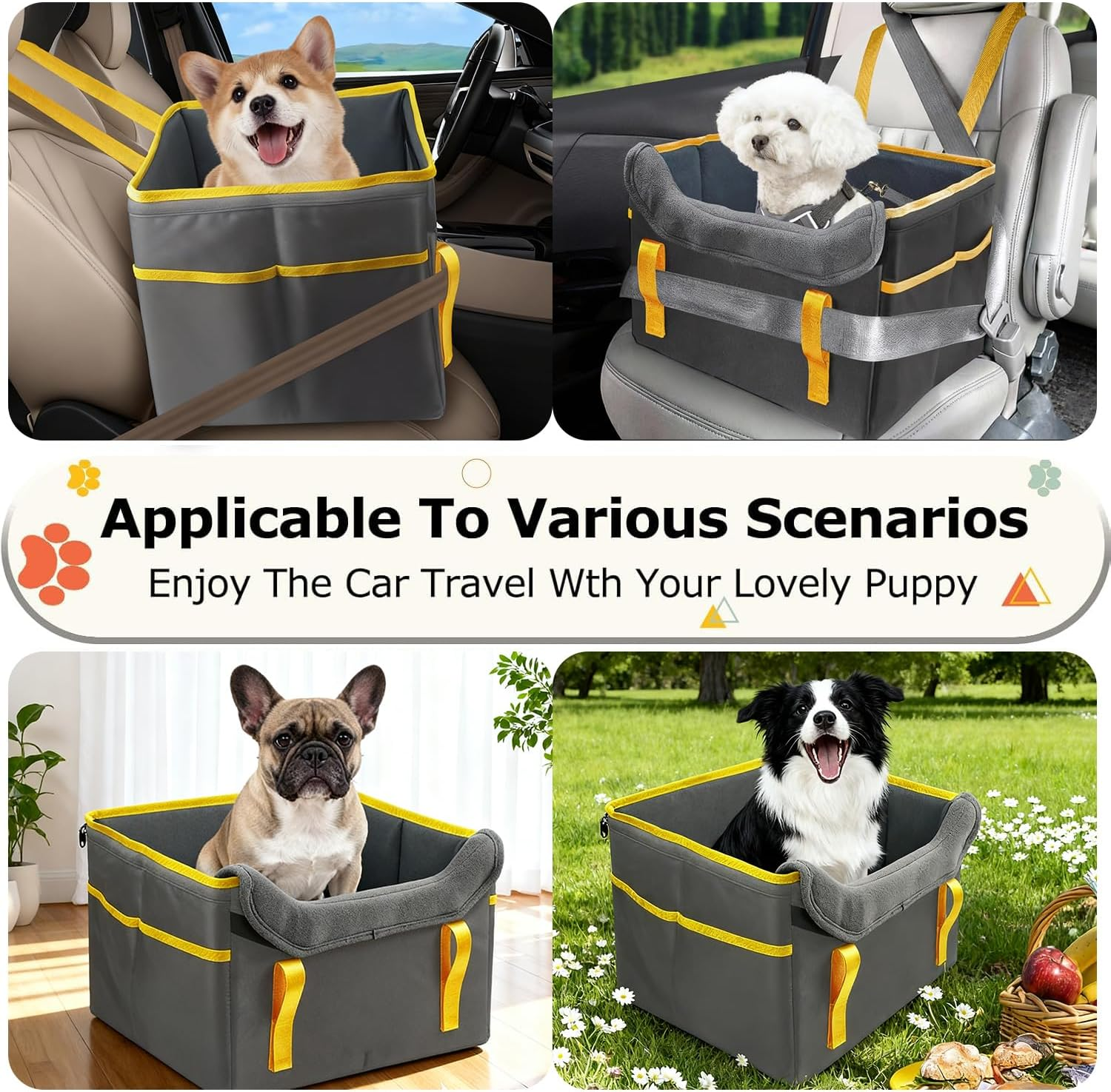 Dog Car Seat for Small Dogs, Fuzzy Dog Car Seat up to 25Lbs Stable, Waterproof, Foldable with Clip-On Safety Leash, Pet Booster Seat Suitable for Front and Rear Seats image number 1
