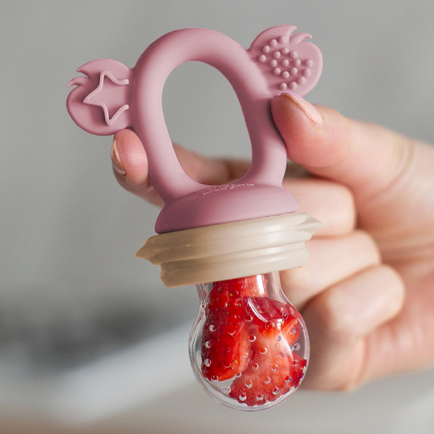 Cherub Baby Non-Toxic BPA Free Silicone Fresh Food Feeder, Self-Feeding, Dishwasher, Freezer and Steriliser Safe, 4 Months and Older - Dusty Rose/Sand - Cerulean/Sage image number 7