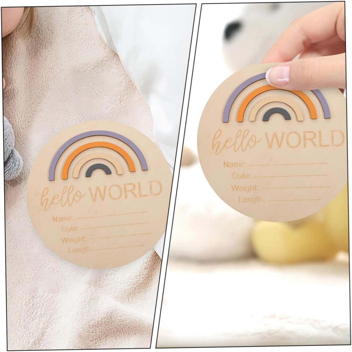 Rainbow Milestone Discs for Babies 2Pcs Wooden Birth Announcement Signs for Newborn Photography Growth Documenting Props image number 1