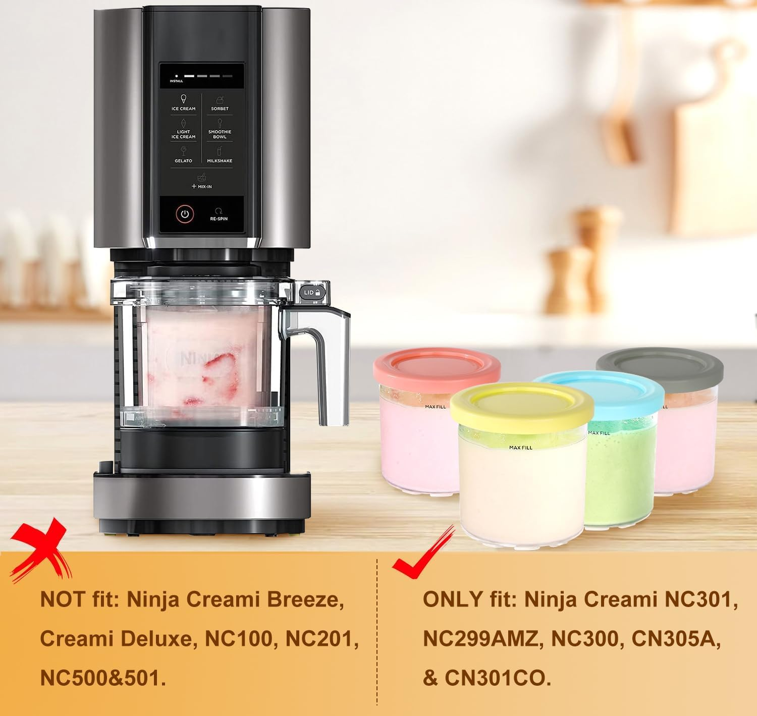 4 Pack Ice Cream Pint Containers, Replacement for Ninja Creami Pints and Lids 16Oz, Compatible with NC299AMZ & Nc300S Series Creami Ice Cream Makers, BPA Free, Dishwasher Safe image number 1