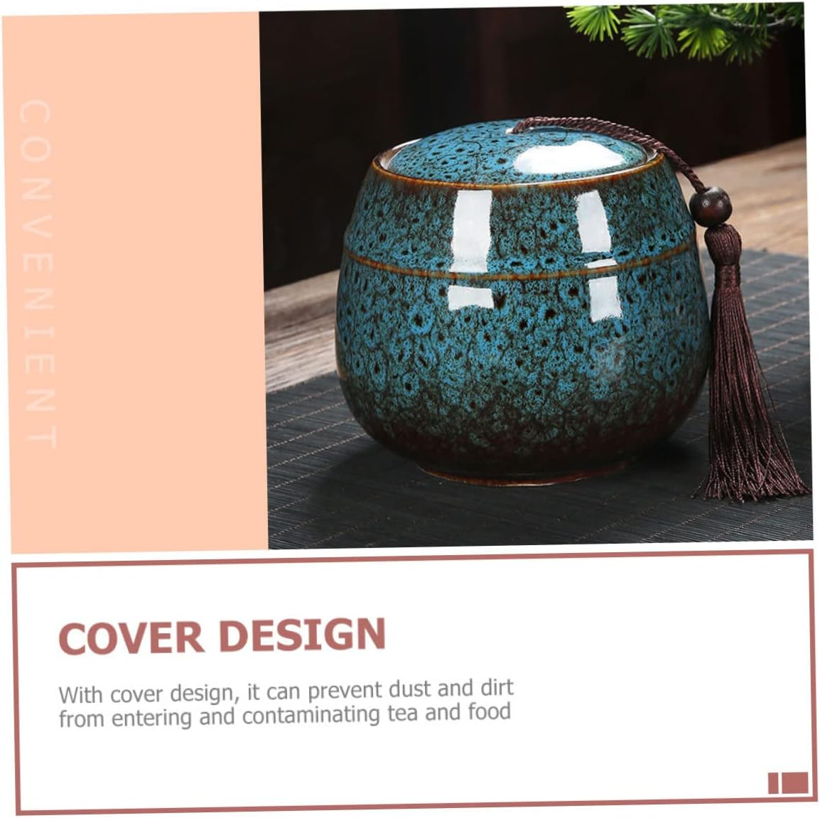 CAXUSD Ceramic Tea Canister Lid Mini Glazed Storage Jar for Loose Tea and Spices Airtight Container for Home Organization